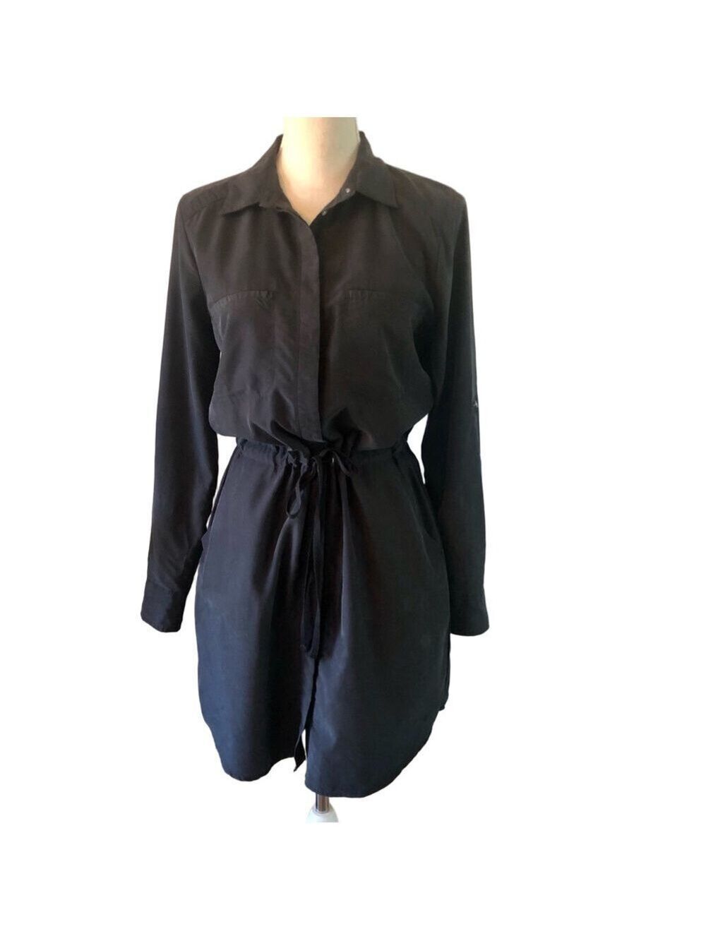 Lou & Grey Charcoal Shirtdress size small long-sleeved drawstring waist